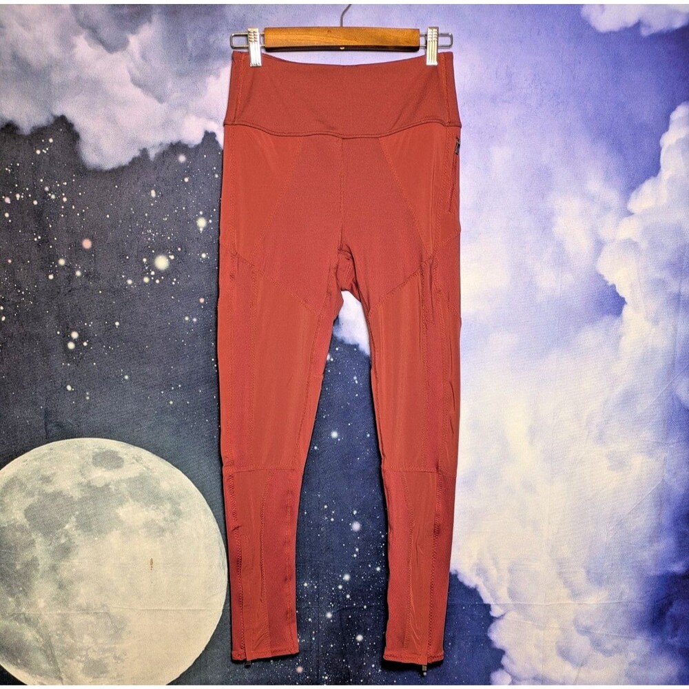 FP Movement Red Zip Ankle Leggings Size M Yoga Gym Sporty